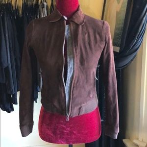 Talbots Brown suede moto zipped bomber jacket